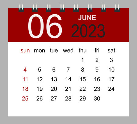 June 2023. Vector monthly calendar template 2023 year in simple style for template design. Week starts from Sunday.のイラスト素材