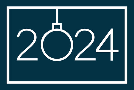 Happy new year 2024 greeting card design. Isolated vector illustration on blue background.のイラスト素材
