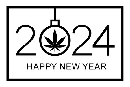 Happy New Year 2024. New Year background with marijuana leaf. Isolated vector illustration on white background.のイラスト素材