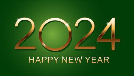 Happy new year 2024 greeting card design. Vector illustration on green background.のイラスト素材