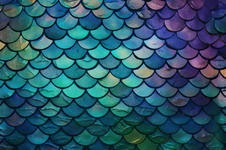 Metallic Mermaid Scales with Shimmering Sheen fish scales texture. Generative AIの素材