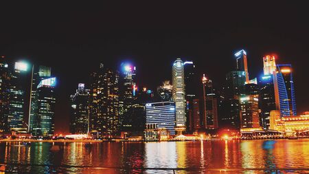 Singapore skylines at nightのeditorial素材