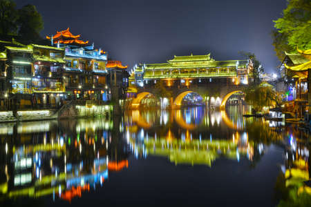 Hunan Xiangxi Fenghuang Ancient City Summer Night Sceneryのeditorial素材