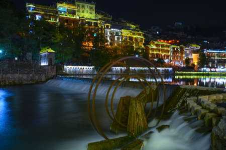 Hunan xiangxi fenghuang ancient city summer night sceneryのeditorial素材