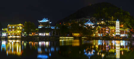 Hunan xiangxi fenghuang ancient city summer night sceneryのeditorial素材