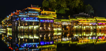 Hunan xiangxi fenghuang ancient city summer night sceneryのeditorial素材