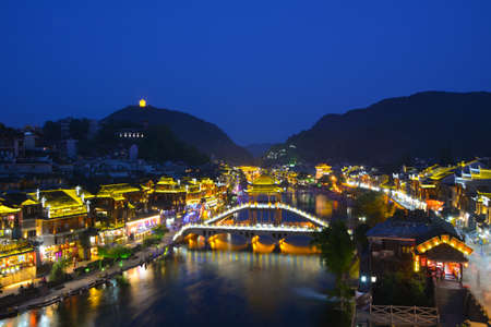 Hunan xiangxi fenghuang ancient city summer night sceneryのeditorial素材
