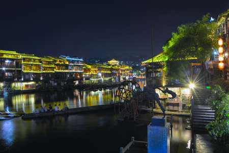Hunan xiangxi fenghuang ancient city summer night sceneryのeditorial素材