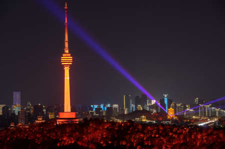 Wuhan Guishan TV Station night scene lighting sceneryの写真素材