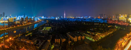 Hubei, Wuhan, the four banks of the four shores of the light show night scenery