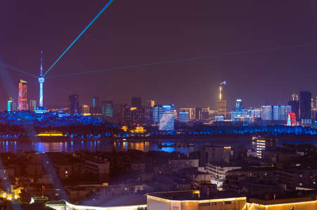 Hubei, Wuhan, the four banks of the four shores of the light show night sceneryの写真素材