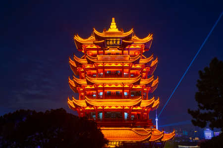 Wuhan Yellow Crane Tower Park night light show sceneryのeditorial素材