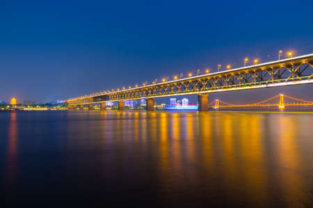 Wuhan Summer City Skyline Night Sceneryの写真素材