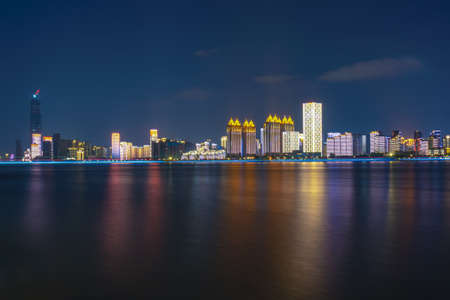 Wuhan Summer City Skyline Night Sceneryの写真素材