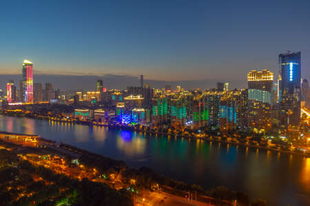 Wuhan Summer City Skyline Night Sceneryの写真素材