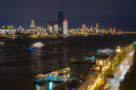 Hubei, Wuhan, shores of the light show night sceneryのeditorial素材