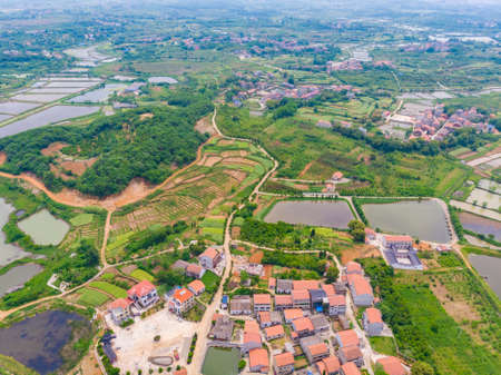 Aerial photography of Baoye Lake National Wetland Park, Daye, Hubeiの写真素材
