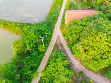 Aerial photography of Baoye Lake National Wetland Park, Daye, Hubeiの写真素材