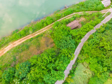 Aerial photography of Baoye Lake National Wetland Park, Daye, Hubeiの写真素材