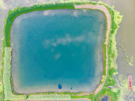 Aerial photography of Baoye Lake National Wetland Park, Daye, Hubeiの写真素材
