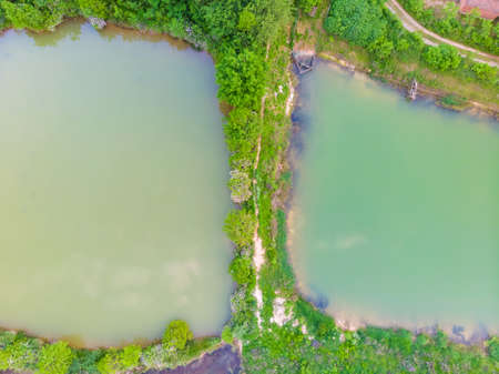 Aerial photography of Baoye Lake National Wetland Park, Daye, Hubeiの写真素材