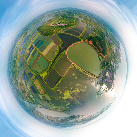 Aerial photography of Baoye Lake National Wetland Park, Daye, Hubeiの写真素材