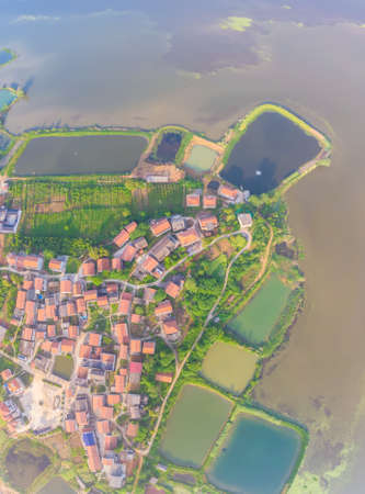Aerial photography of Baoye Lake National Wetland Park, Daye, Hubeiの写真素材