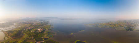 Aerial photography of Baoye Lake National Wetland Park, Daye, Hubeiの写真素材