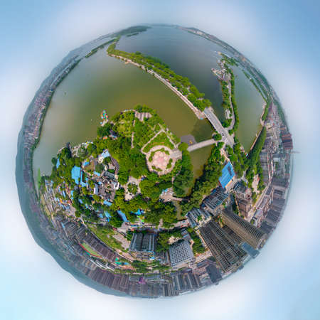 Hubei Huangshi Magnetic Lake Park aerial sceneryの写真素材