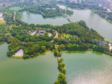Hubei Huanggang Love Lake Summer Aerial Sceneryの写真素材