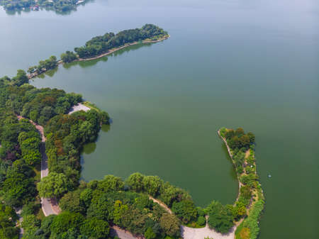 Hubei Huanggang Love Lake Summer Aerial Sceneryの写真素材