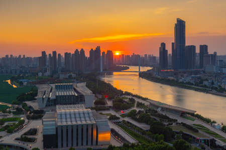 Wuhan Summer City Skyline Evening Sceneryのeditorial素材