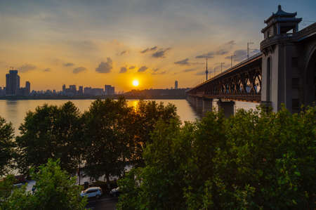 Wuhan Summer City Skyline Evening Sceneryのeditorial素材