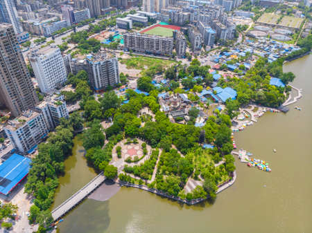 Hubei Huangshi Magnetic Lake Park aerial sceneryのeditorial素材