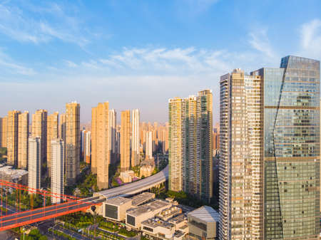 Wuhan summer city outdoor aerial sceneryの写真素材