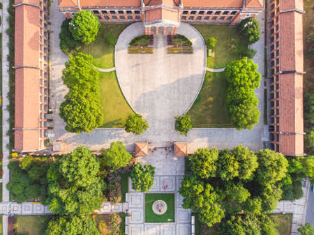 Aerial view of Wuhan Yuemachang Honglou Parkのeditorial素材