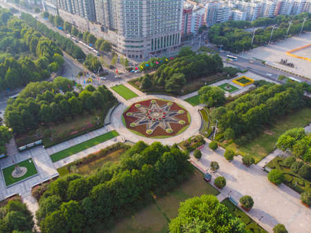 Aerial view of Wuhan Yuemachang Honglou Parkのeditorial素材