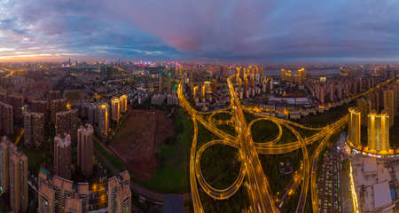 Wuhan Summer City Aerial Evening and Night Sceneryの写真素材