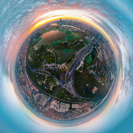Wuhan Summer City Aerial Evening and Night Sceneryの写真素材