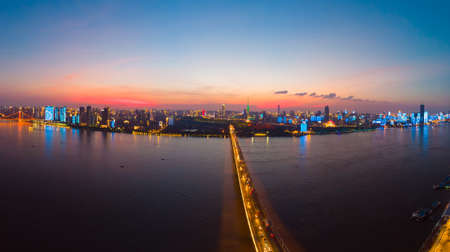 Wuhan Summer City Aerial Evening and Night Sceneryの写真素材