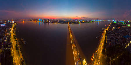 Wuhan Summer City Aerial Evening and Night Sceneryの写真素材