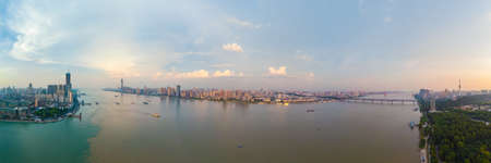 Wuhan Summer City Aerial Evening and Night Sceneryのeditorial素材