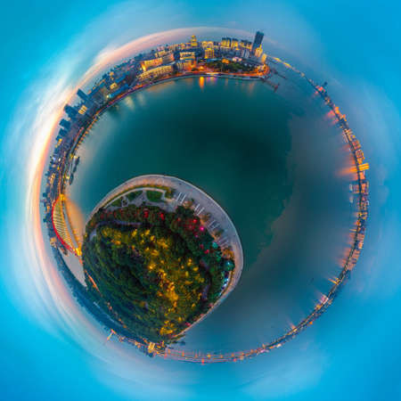 Wuhan Summer City Aerial Evening and Night Sceneryのeditorial素材
