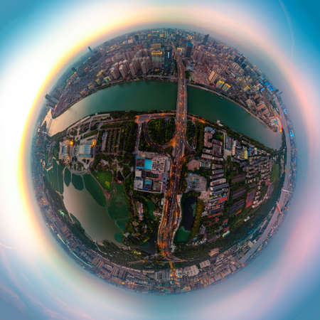 Wuhan Summer City Aerial Evening and Night Sceneryのeditorial素材