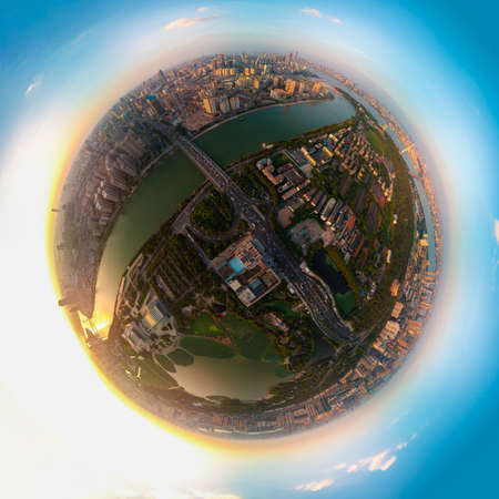 Wuhan Summer City Aerial Evening and Night Sceneryのeditorial素材