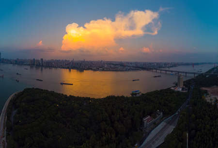 Wuhan Summer City Aerial Evening and Night Sceneryのeditorial素材