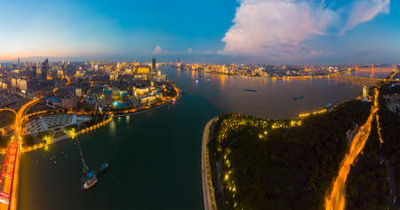 Wuhan Summer City Aerial Evening and Night Sceneryのeditorial素材