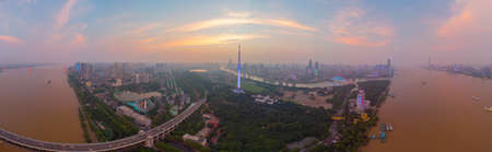 Wuhan Summer City Aerial Evening and Night Sceneryのeditorial素材