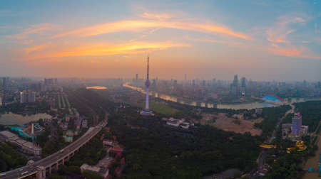Wuhan Summer City Aerial Evening and Night Sceneryのeditorial素材