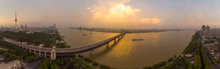 Wuhan Summer City Aerial Evening and Night Sceneryのeditorial素材